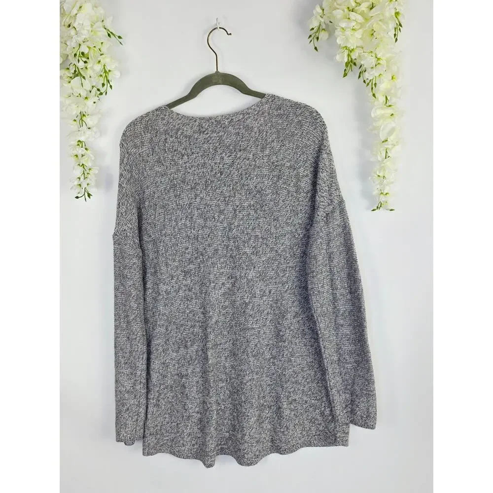 Old Navy Sweater XL Gray Marled V-Neck Knit Tunic Relaxed Minimalist Cozy Casual